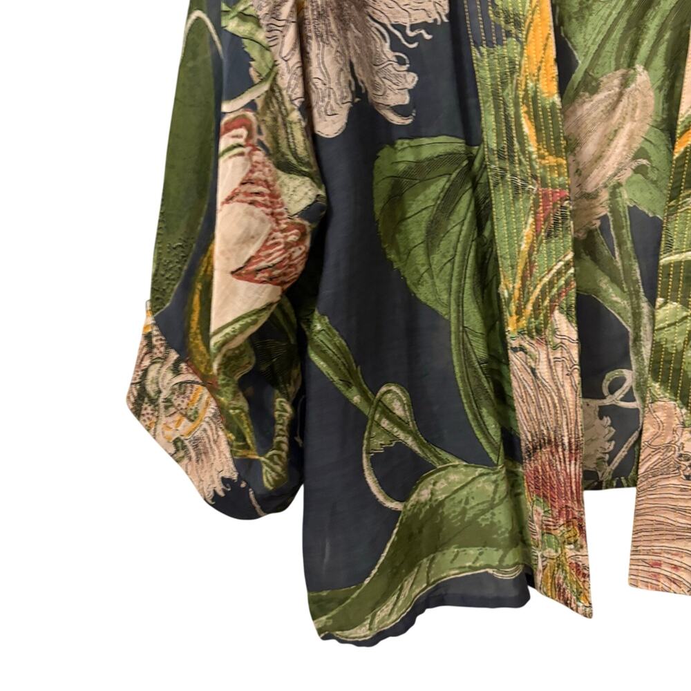 One Hundred Stars Blue Vine Floral 3/4 Sleeve Kimono OS - Picture 3 of 7